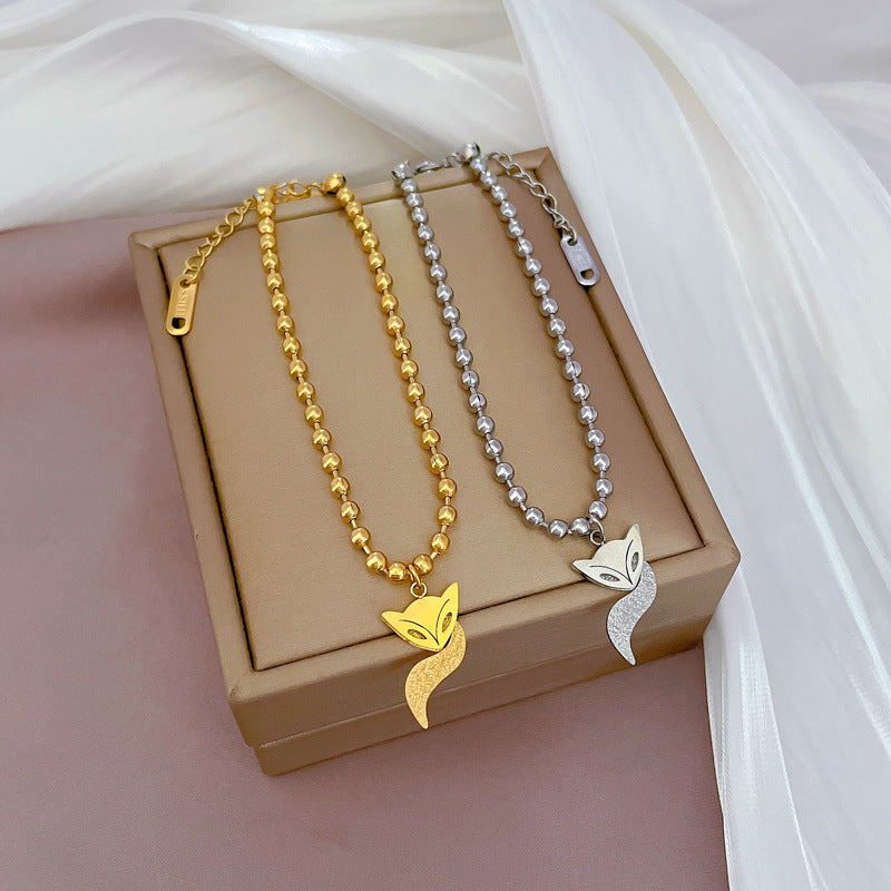 Pulsera Minimalista de Cola de Zorro con Cuentas para Mujer en Acero Titanio con Baño de Oro, Estilo Fresco y Dulce