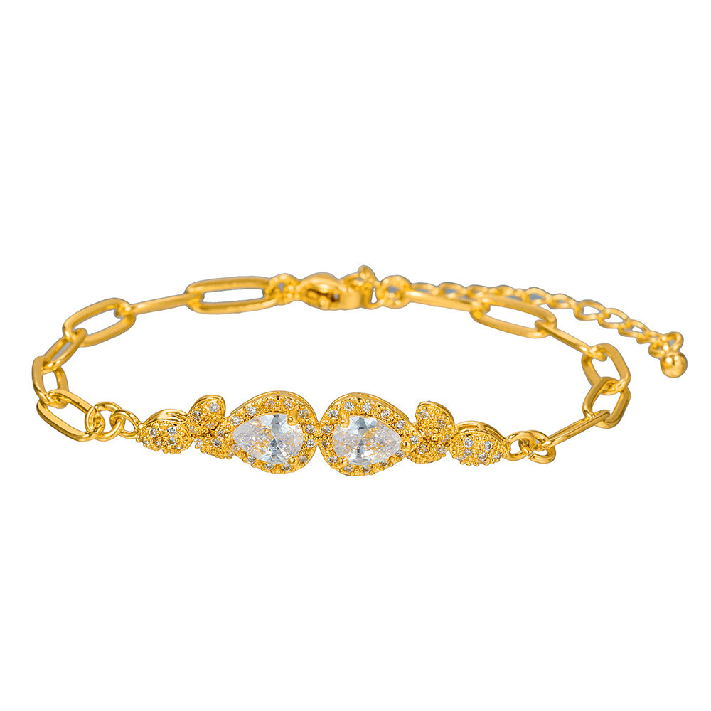 Minimalist Elegant Round Geometric Brass Inlaid Cubic Zirconia Bracelet for Women