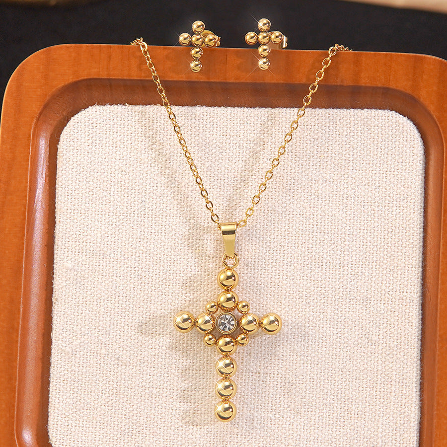 Minimalist Cross Letter Cubic Zirconia Plated Stainless Steel Necklace with Titanium Steel Pendant for Women