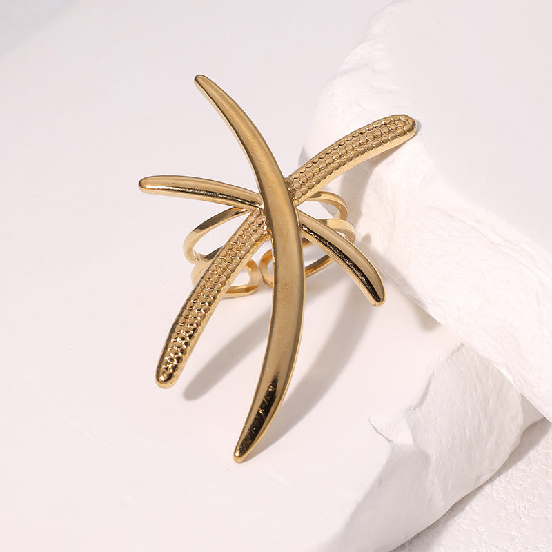 Anello da donna in acciaio inossidabile a forma di libellula, minimalista, con finitura placcata
