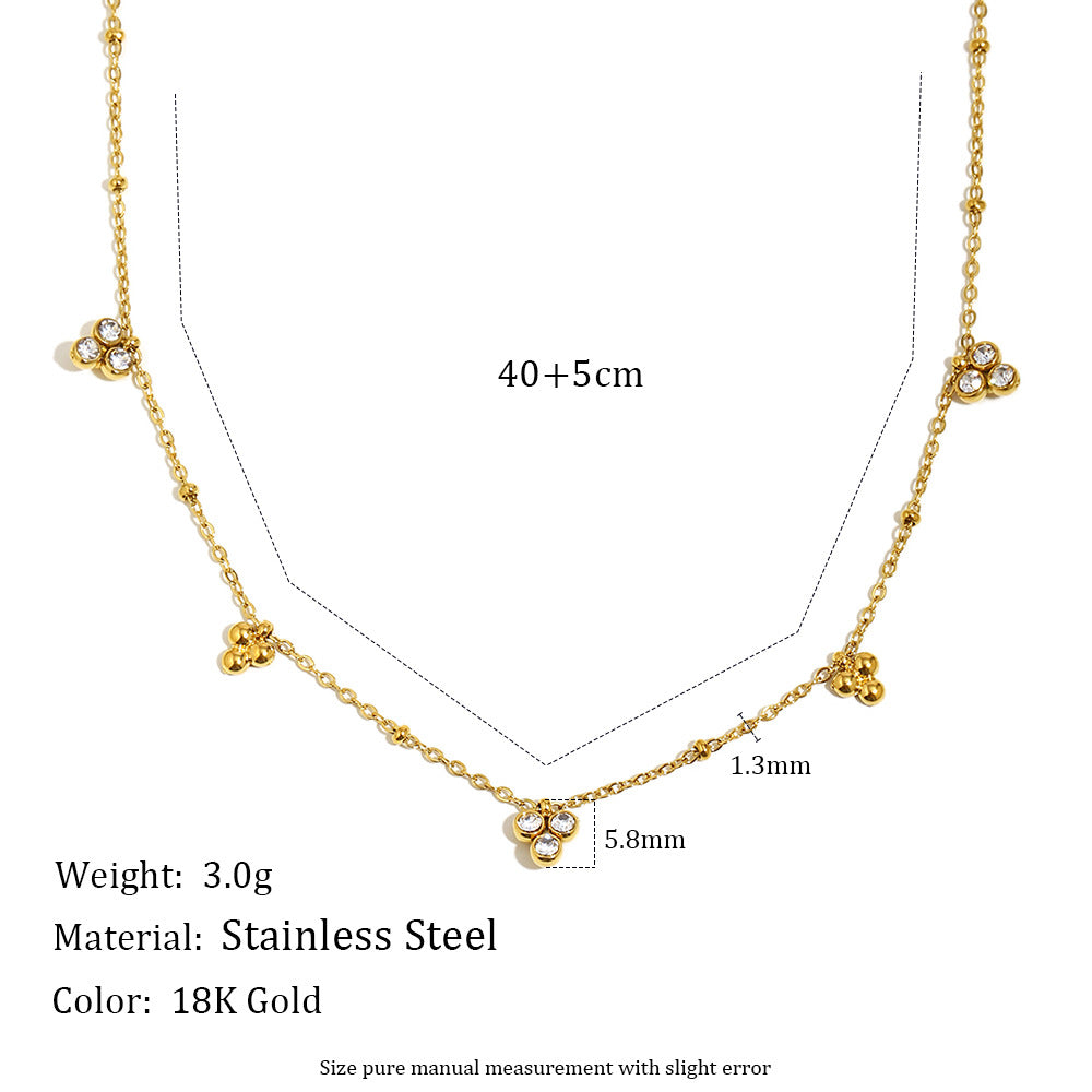 Minimalist Geometric Pendant Necklace for Women in Stainless Steel with 18K Gold Plating and Three Zirconia Bead Accents