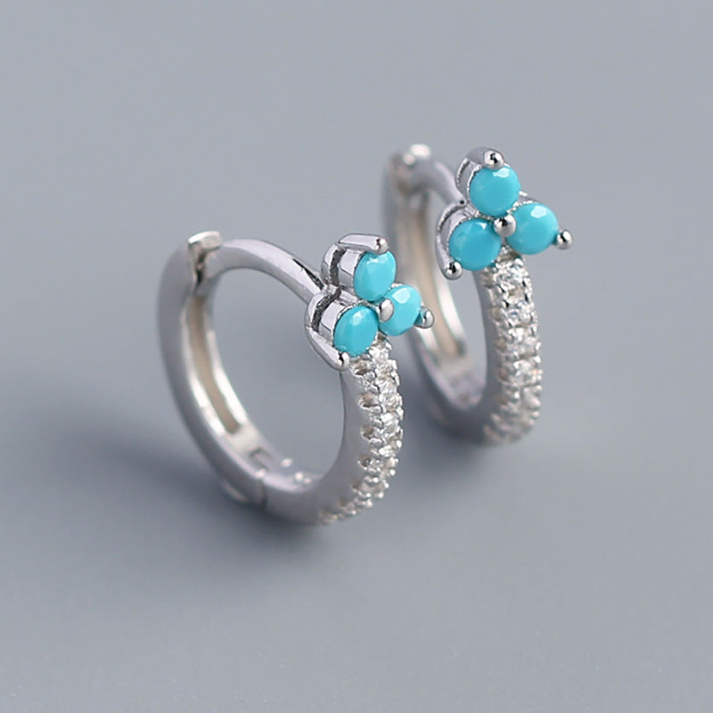 Luxury 925 Sterling Silver Floral Inlay Diamond Earrings