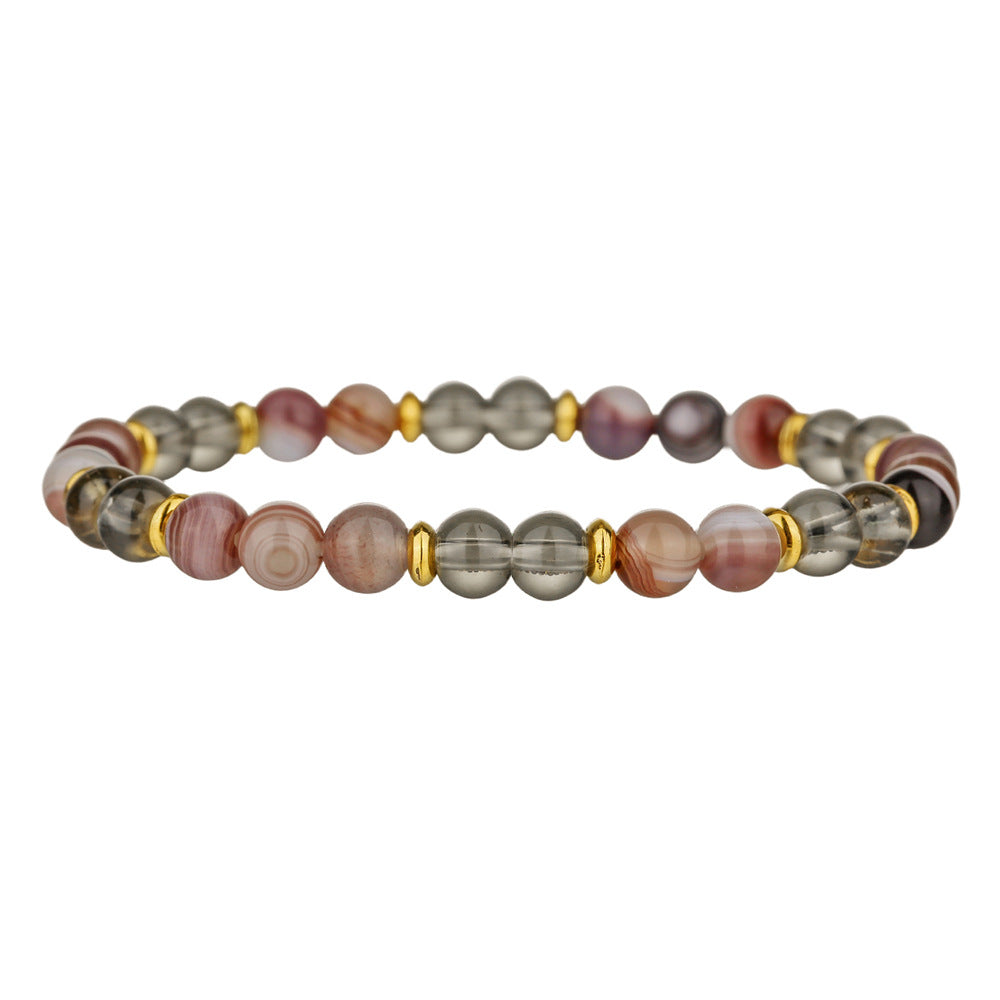Natural Agate Crystal Beaded Bracelet 8mm Round Stone Hand Jewelry for Women and Men