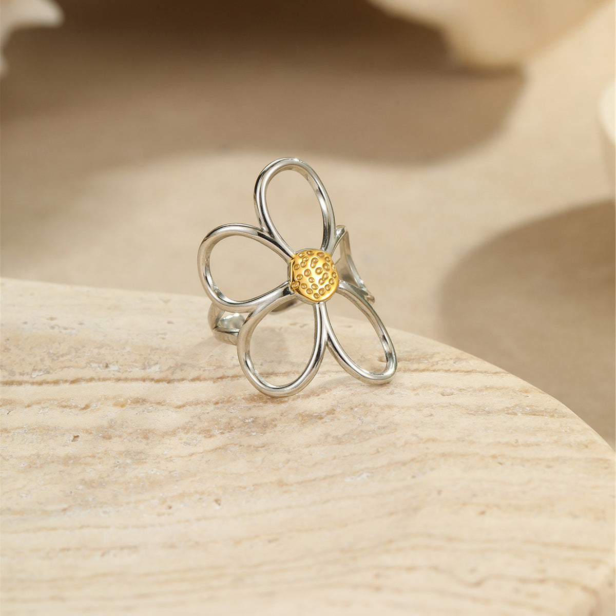 Luxury Vintage Style Hollow Flower Titanium Steel Ring and Stainless Steel Earrings for Women