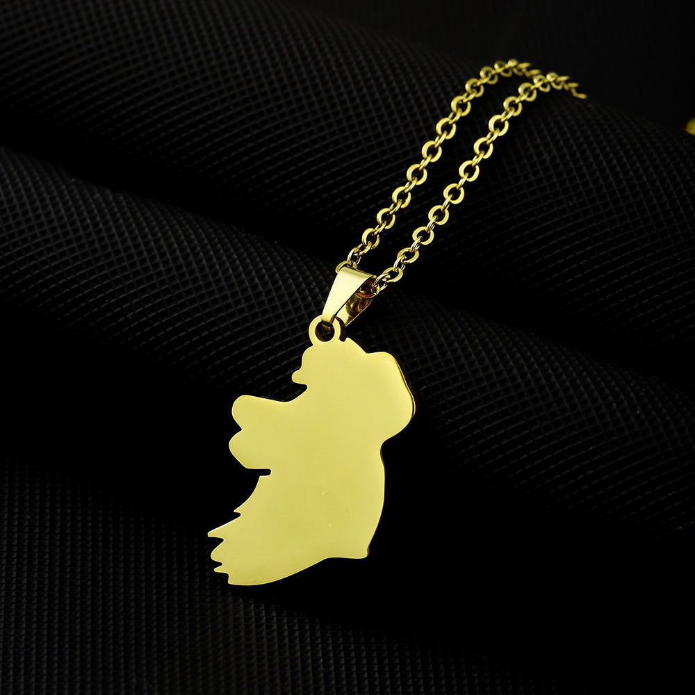 Collana con ciondolo minimalista con mappa geometrica dell'Irlanda in acciaio inossidabile con finitura placcata, unisex