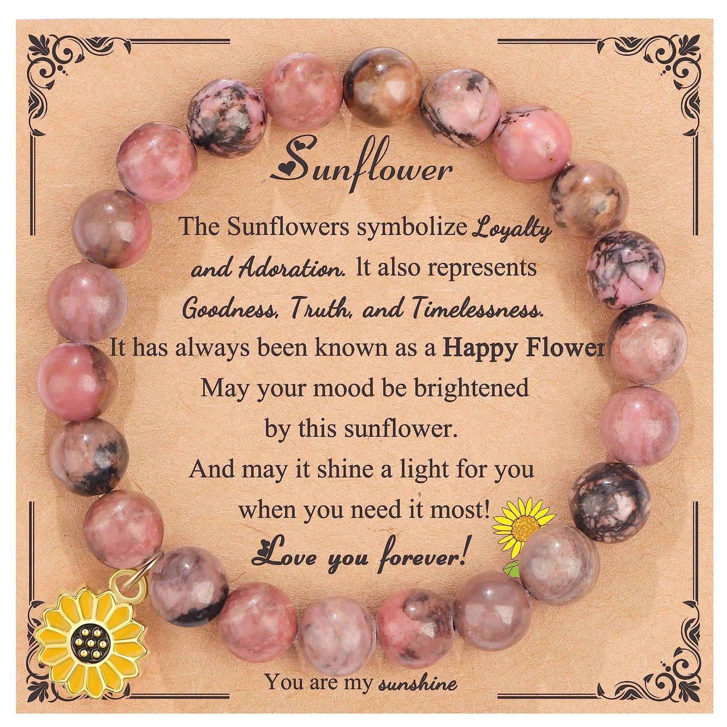 Sweet Floral Sunflower Gemstone Charm Bracelet for Women