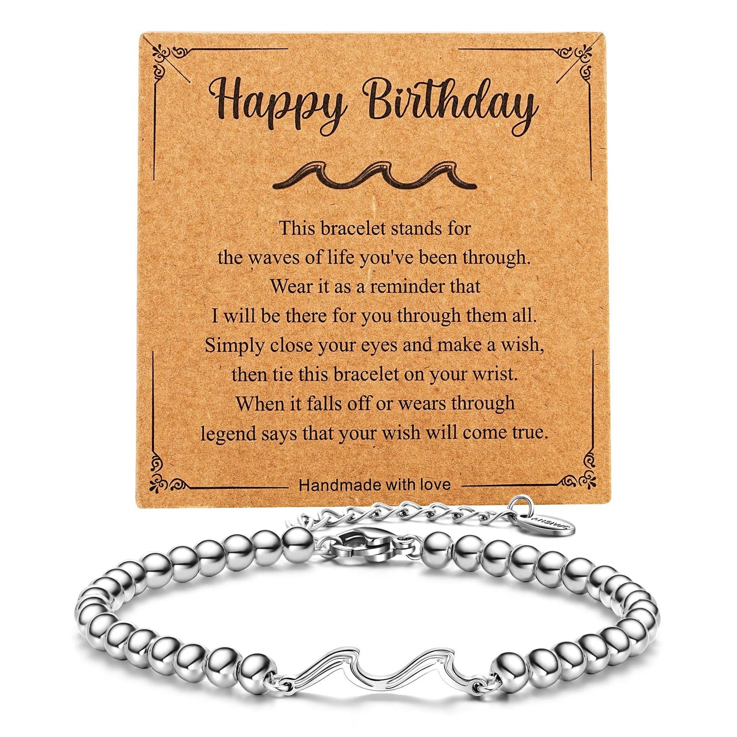 Matte Stainless Steel Turquoise Wave Ball Chain Bracelet for Women