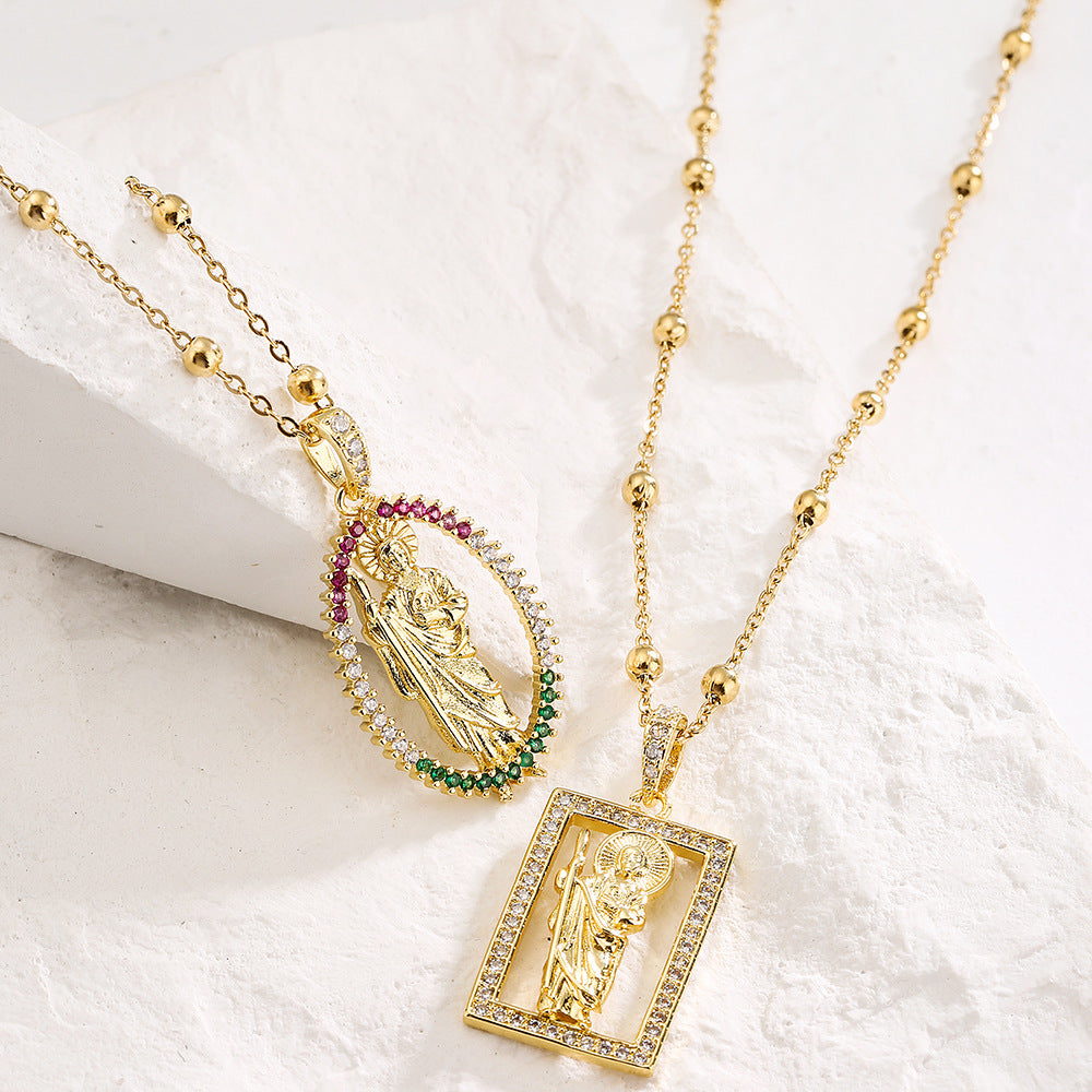 Collana con pendente geometrico da donna in rame placcato oro 18 carati e zirconia micro-pavé
