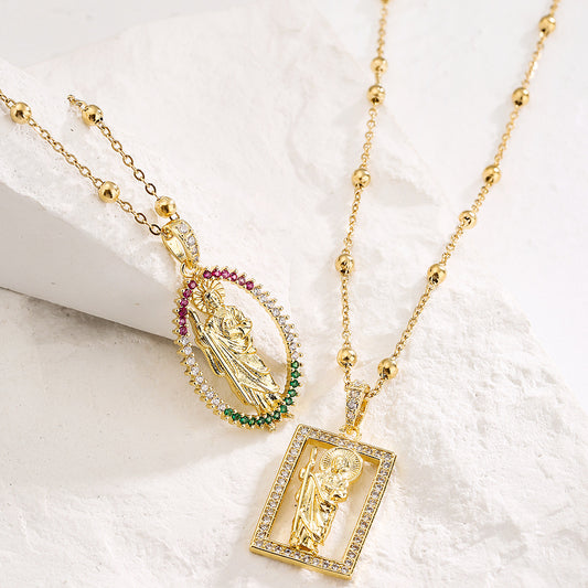 Geometric Pendant Necklace for Women in Copper with 18K Gold Plating and Micro-Paved Zirconia