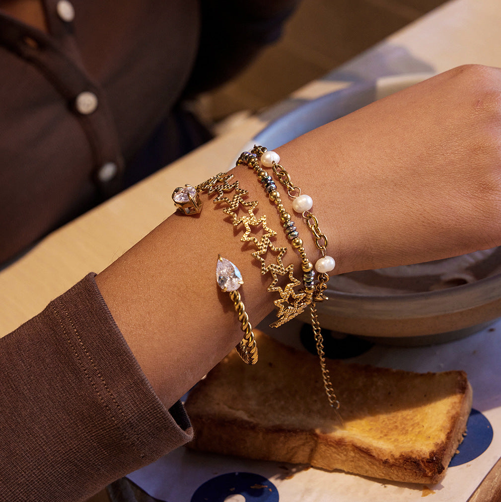 Pulsera de muelle de acero inoxidable geométrico para mujer con acabado chapado, accesorio de moda minimalista de lujo ligero
