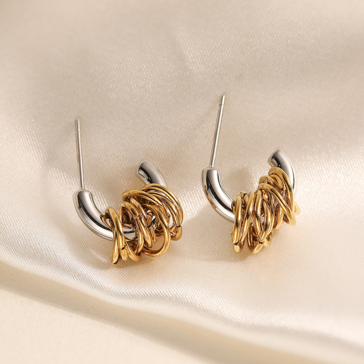 Minimalist Geometric Stainless Steel PVD C-Shape Color Block Stud Earrings for Women