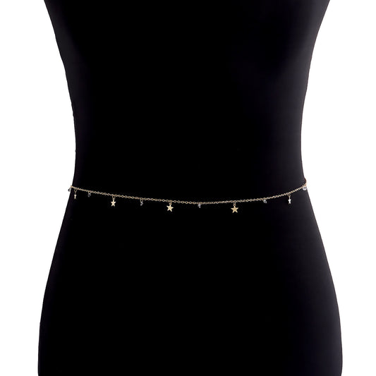 Minimalist Punk Geometric Star Cubic Zirconia Alloy Waist Chain for Women
