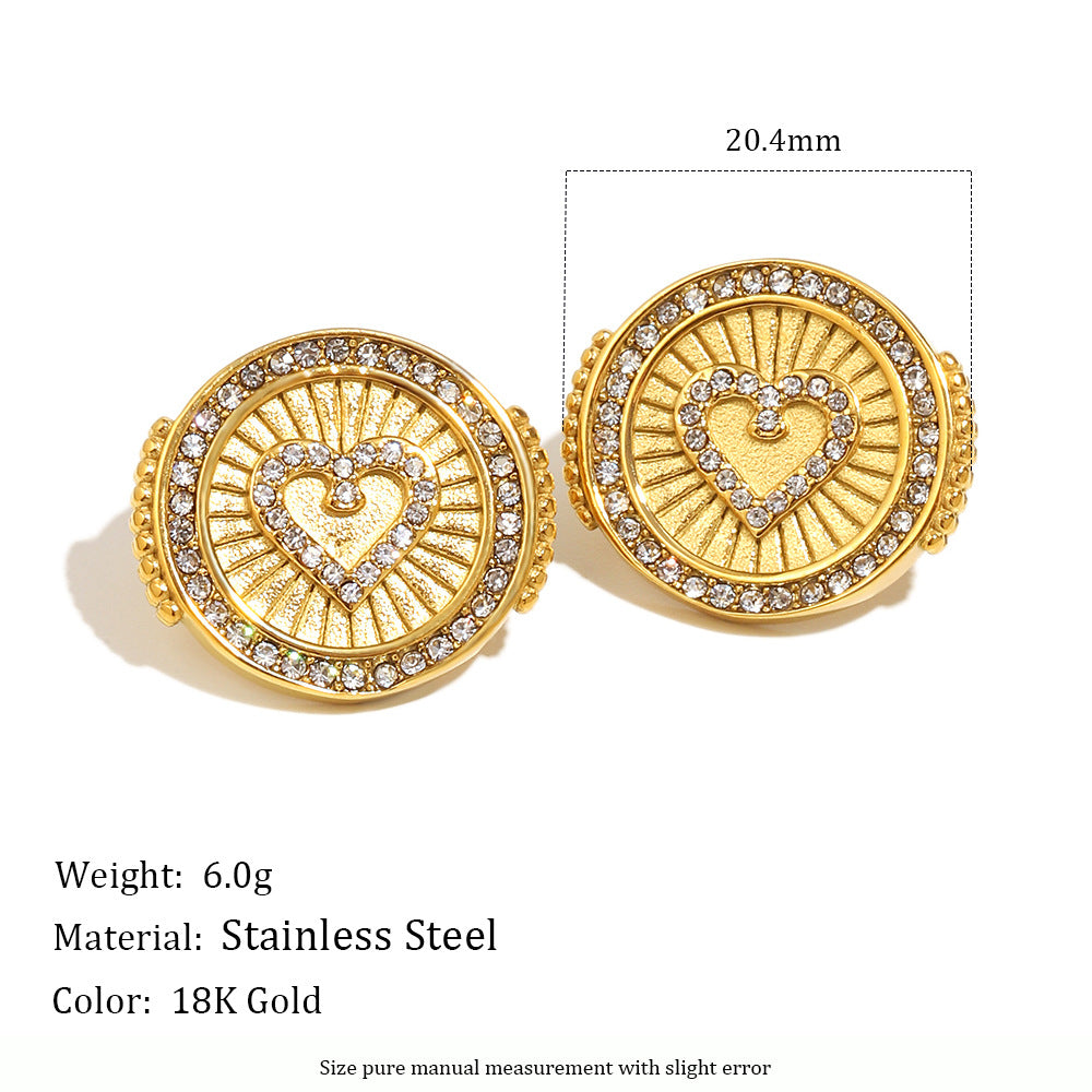 Fashionable Vintage Heart-Shaped Stainless Steel Plated 18K Gold Zircon Pendant Necklace Set for Women with Earrings and Bracelet