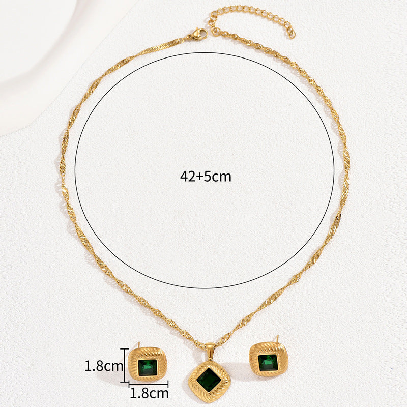 Elegant Geometric Glass Rhinestone Zircon Necklace and Earrings Set for Women Alloy Pendant with Crystal Inlay