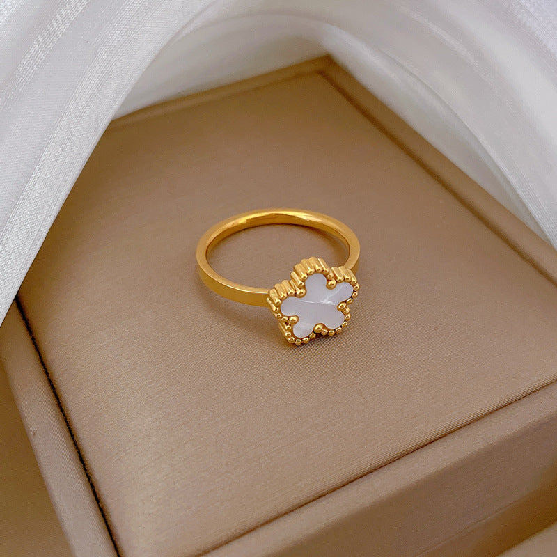Anillo de dedo pulido de acero de titanio minimalista floral
