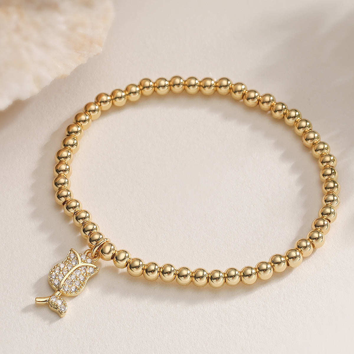 Fashion Geometric Rose 18K Gold Plated Brass Cubic Zirconia Pendant Bracelet for Women