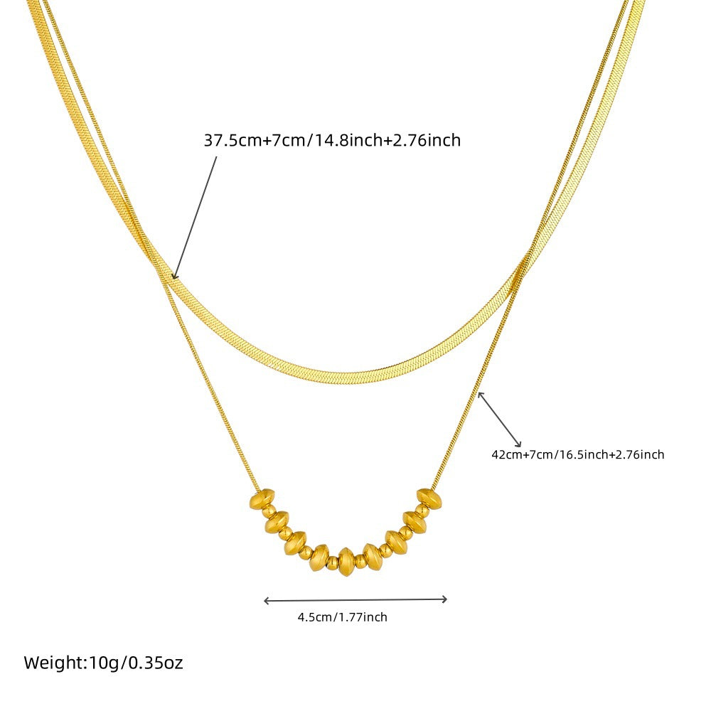 Fashion Minimalist 18K Gold Plated Stainless Steel Double Layer Geometric Oval Bead Snake Chain Necklace for Women