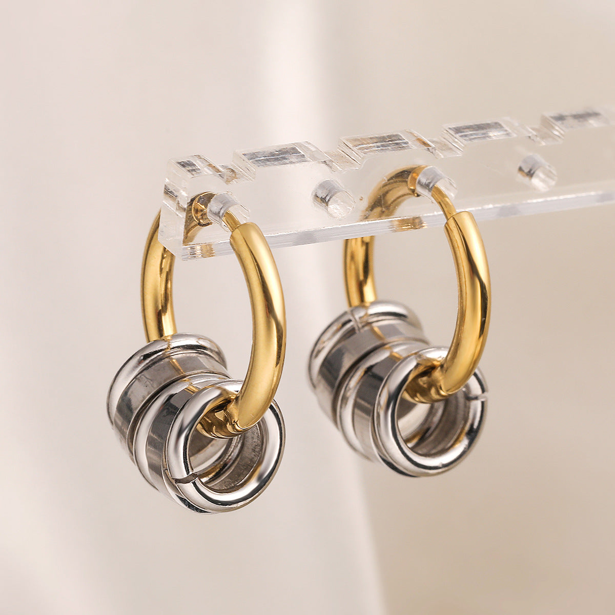 Minimalist 18K Gold Plated Geometric Round Stainless Steel Earrings for Women