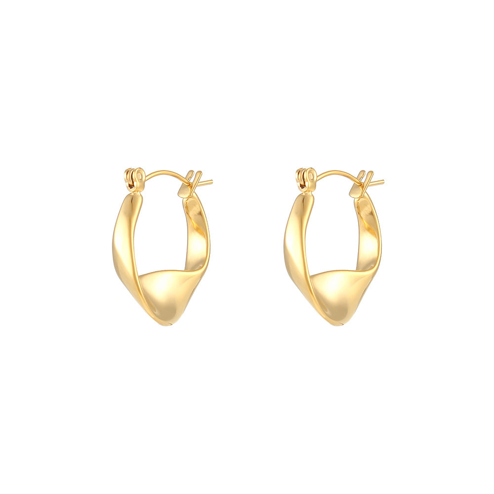 Pendientes de aro minimalistas y modernos de acero inoxidable con diseño geométrico y detalles trenzados para mujer