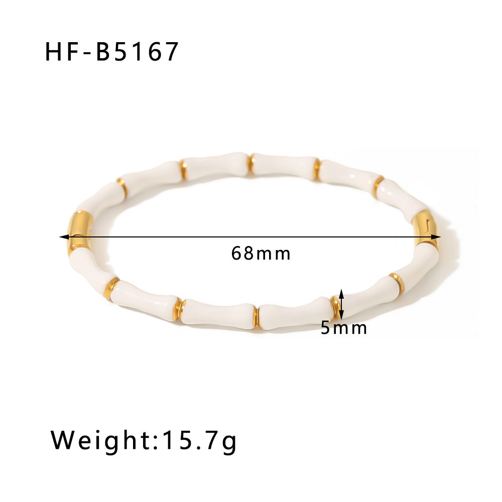 Minimalist Bamboo-Shaped Titanium Steel C-Clasp Bracelet for Women with Plated Finish