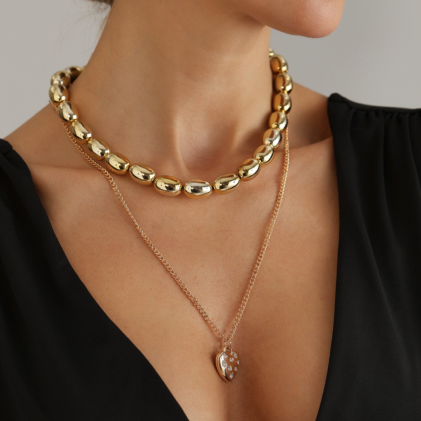 Vintage Gold Plated Alloy Heart Geometric Layered Necklace for Women and Men