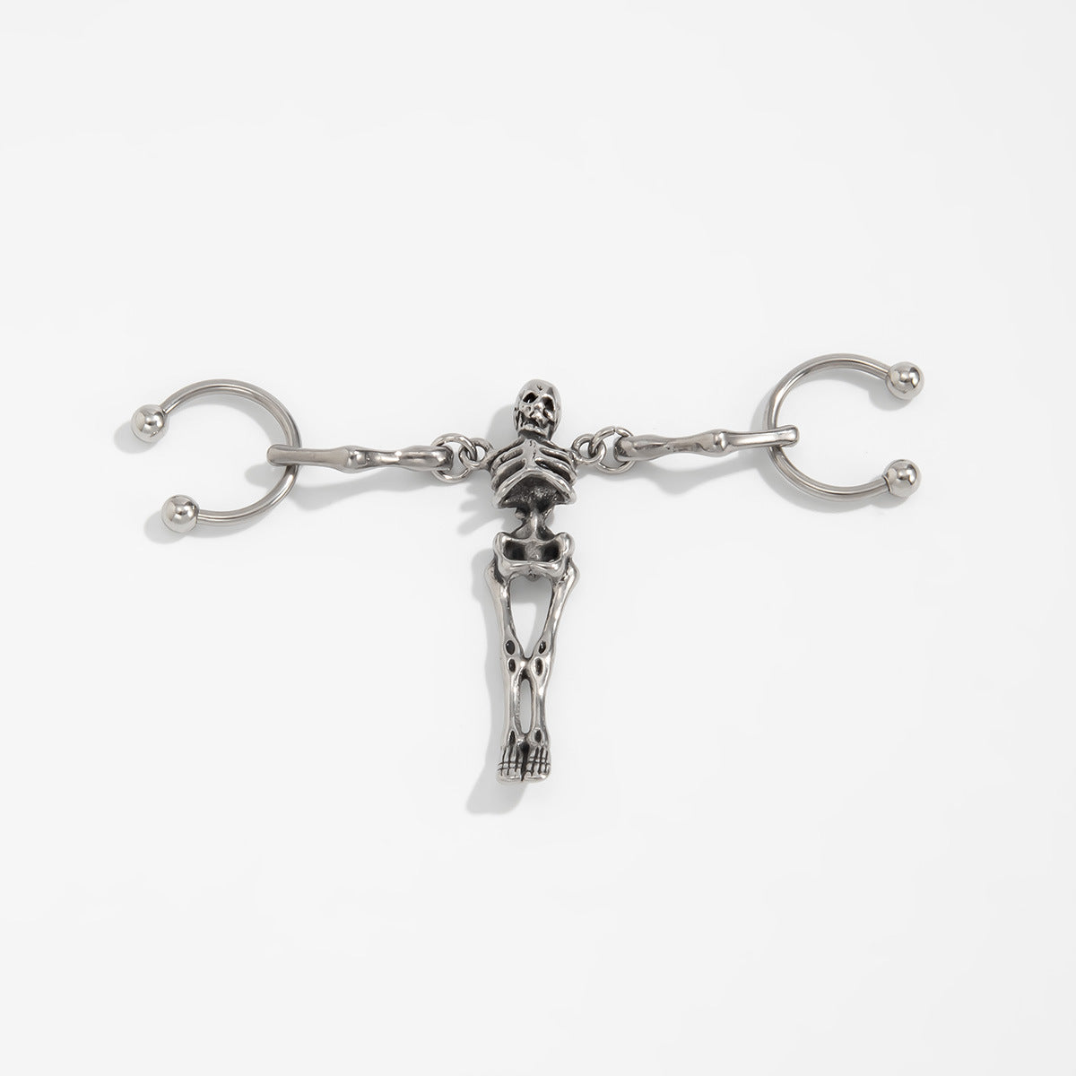 Orecchini per cartilagine da donna a forma di teschio staccabile in stile scuro in acciaio al titanio con design geometrico e a cartone animato di scheletro umano