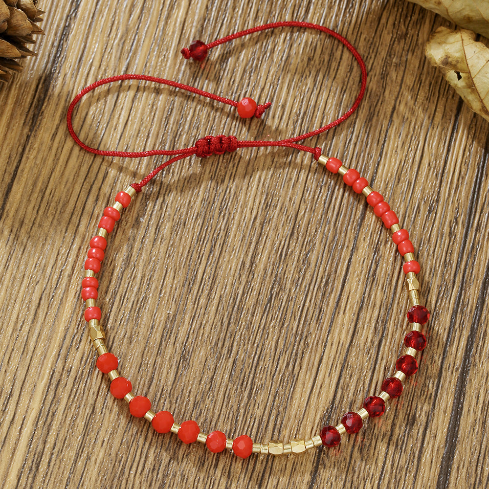 Handmade Geometric Heart Glass Bead and Pearl Bracelet for Women