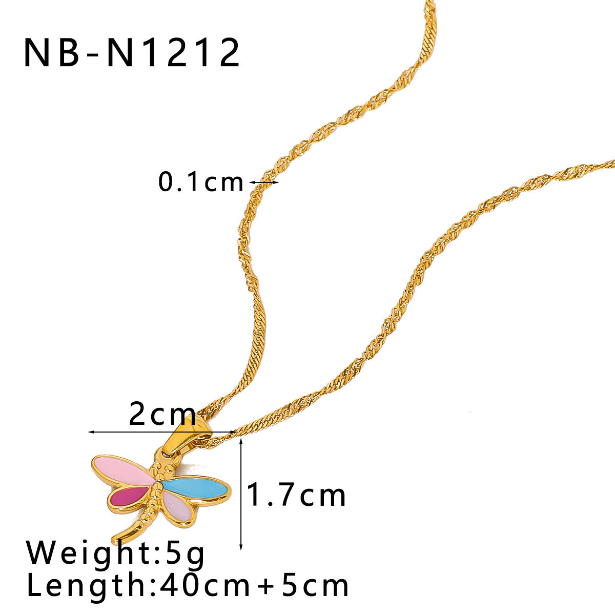 Collana con ciondolo minimalista a farfalla e cuore arcobaleno in acciaio inossidabile con placcatura in oro 18 carati e finitura smaltata da donna