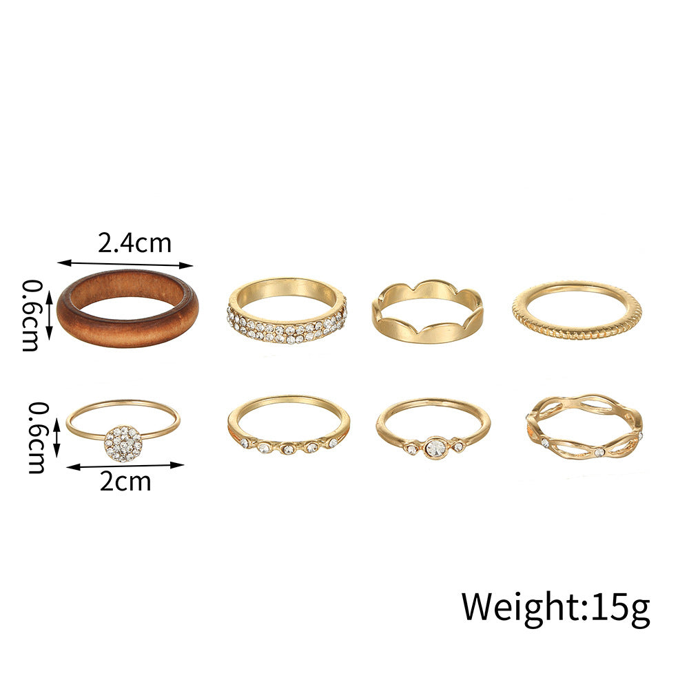 Punk Casual Geometric Alloy Inlaid Rhinestone Ring Set