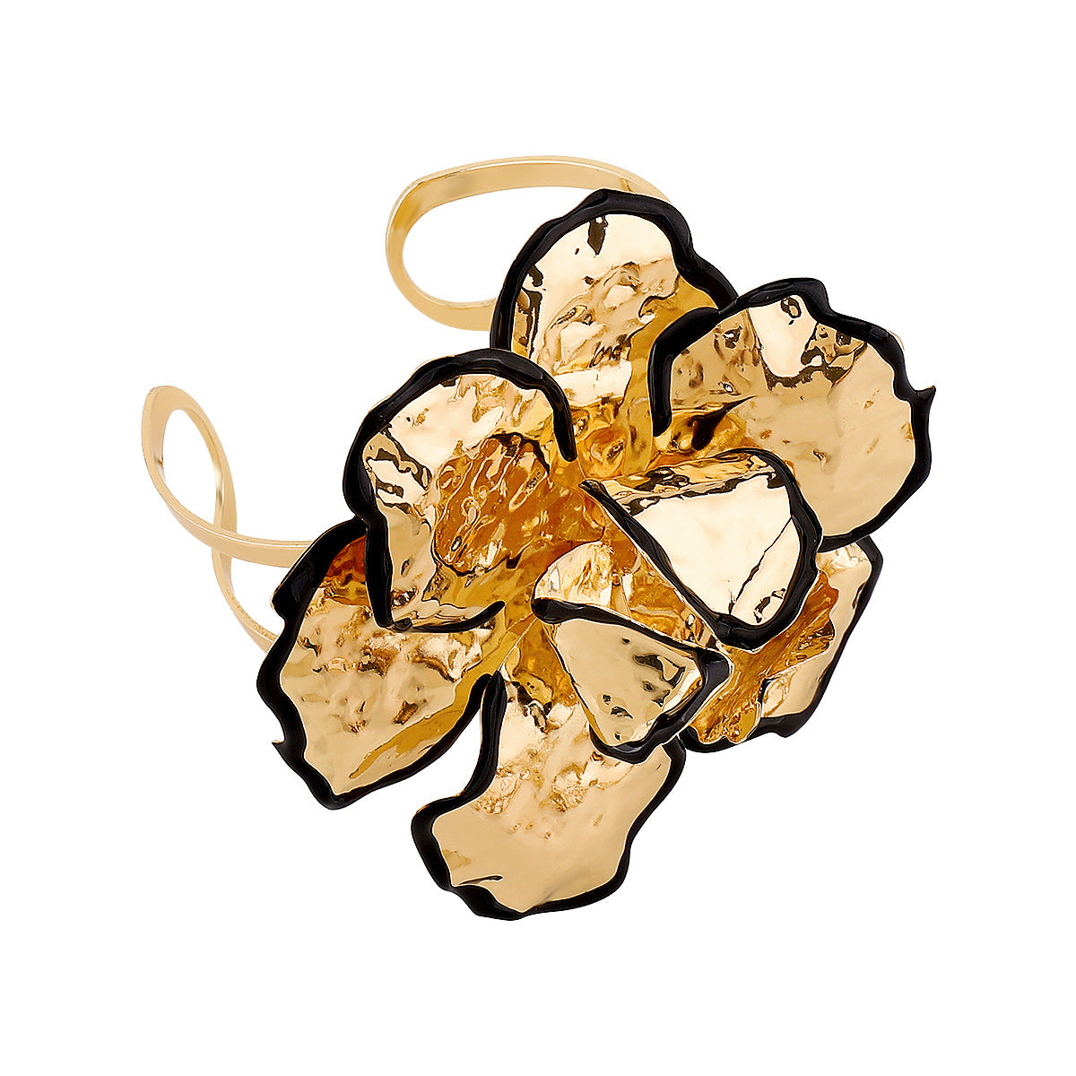 Pulsera de esmalte de flores con textura floral vintage 3D, plisada, con bordes negros, para mujer