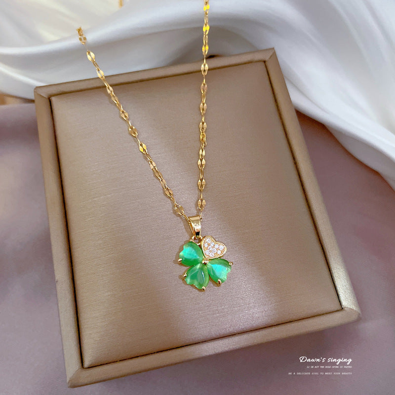 Collar geométrico minimalista de acero de titanio dulce con colgante incrustado de diamantes de imitación para mujer