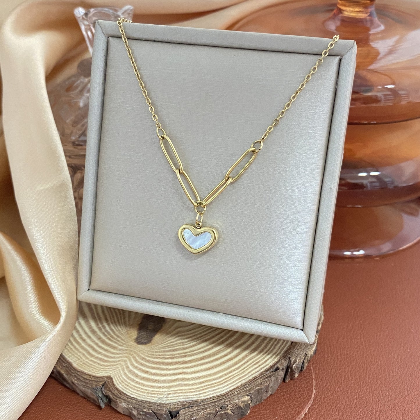 18K Gold Plated Titanium Steel Heart Cartoon Leaf Necklace with Ethnic Elements