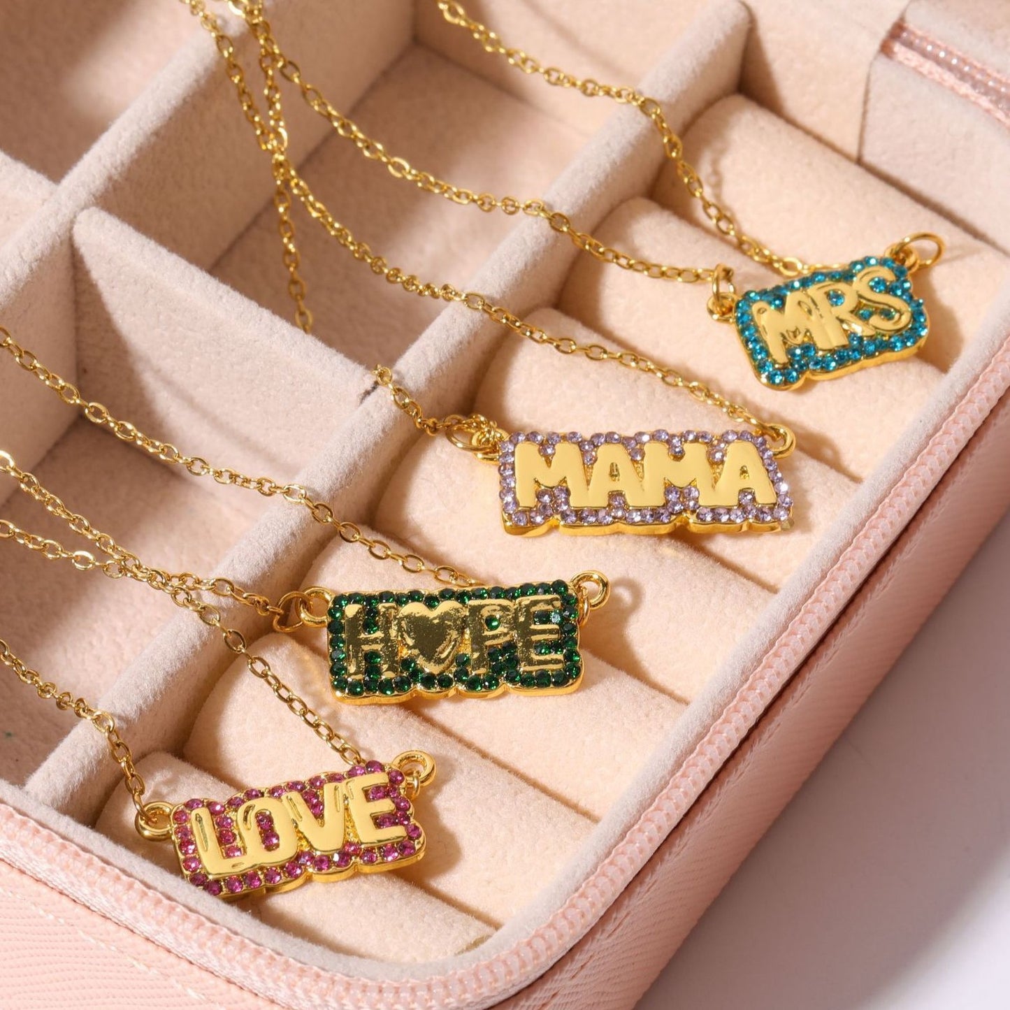 Fashionable Letter-Shaped Titanium Steel Necklace with Colorful Zircon Inlay for Women, Hypoallergenic and Tarnish-Resistant