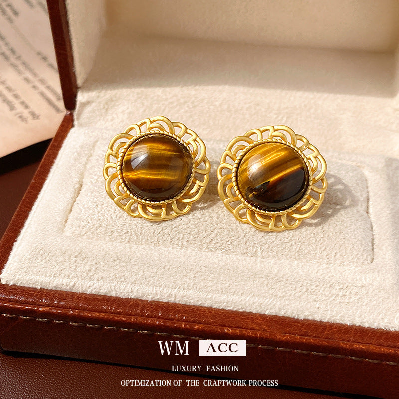 Orecchini rotondi geometrici vintage in rame con placcatura in rodio da donna, gioielli artistici retrò per l'orecchio