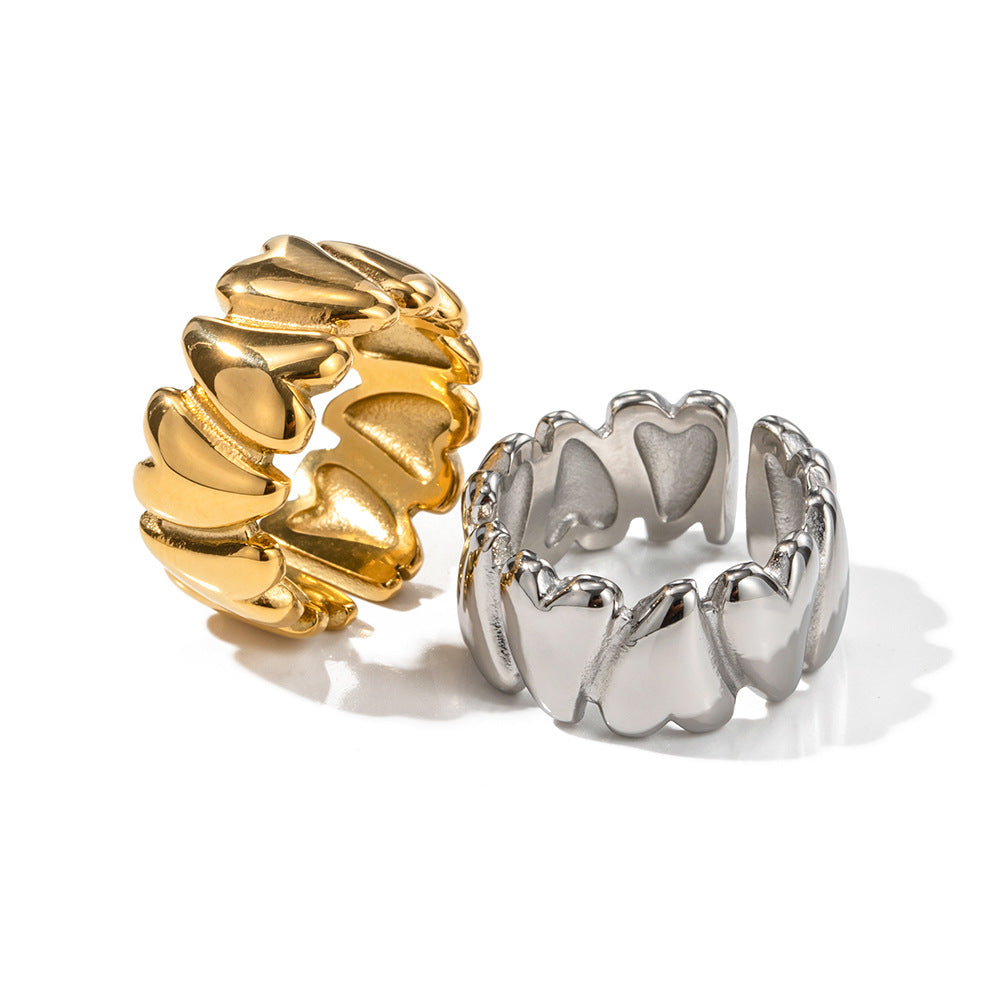 Fashion Ins Style 18K Gold Plated Stainless Steel Heart Geometric Open Ring for Women