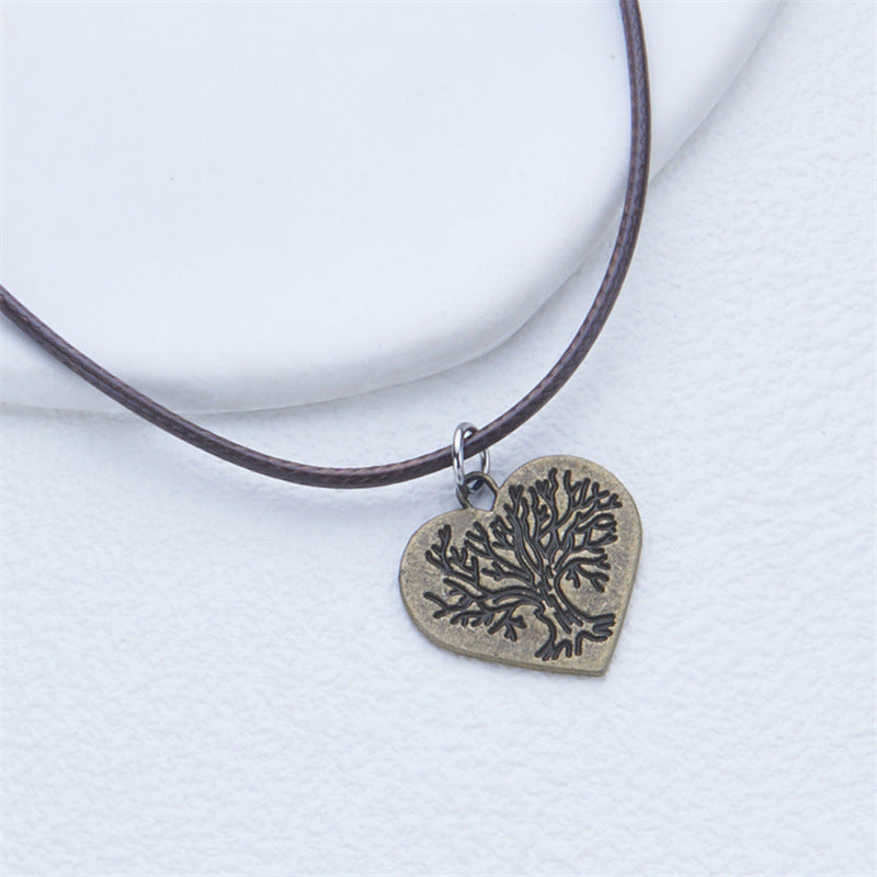 Vintage Tree of Life Heart Pendant Necklace in Stainless Steel with Titanium Steel Charm and Electroplated Finish for Unisex Daily Wear
