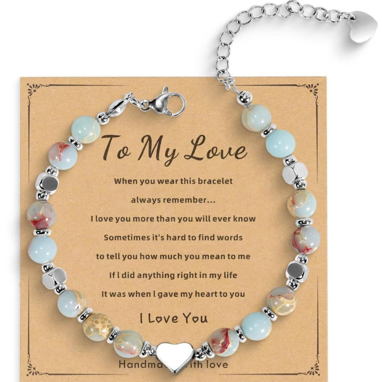 Minimalist Stainless Steel Square Bead Heart Charm Bracelet Adjustable Unisex Jewelry