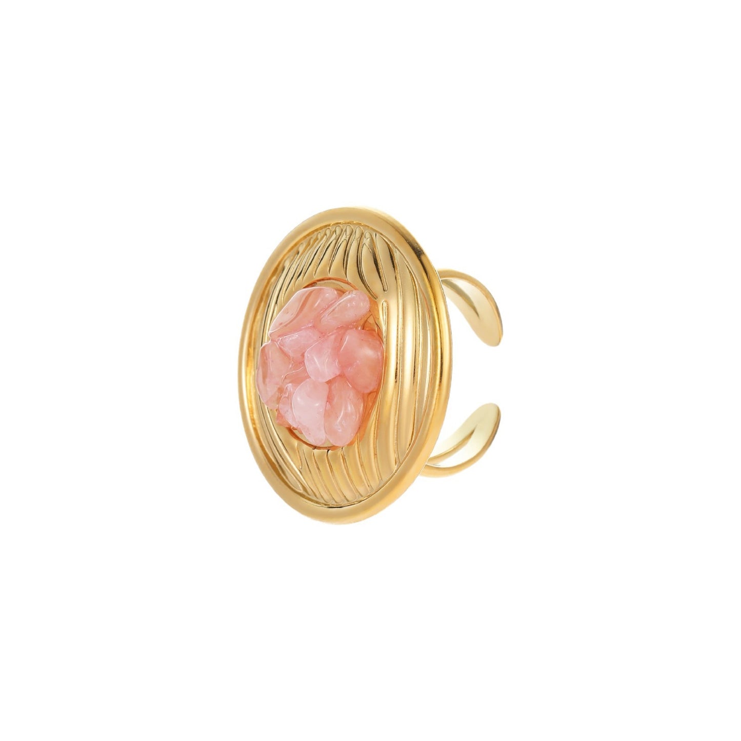 Light Luxury Geometric Textured Titanium Steel Ring with Natural Stone Inlay for Women