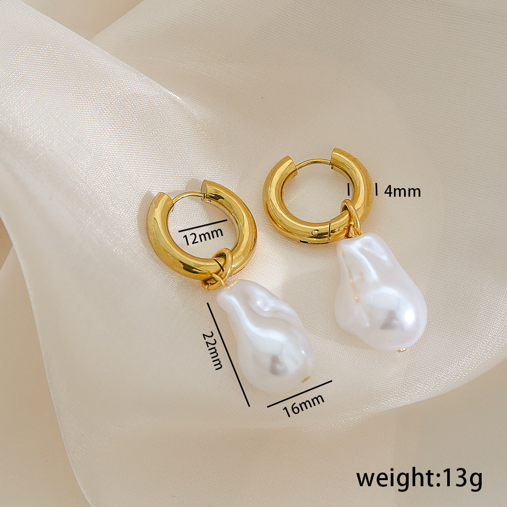 Orecchini da donna con perle barocche irregolari geometrici in acciaio inossidabile con finitura placcata