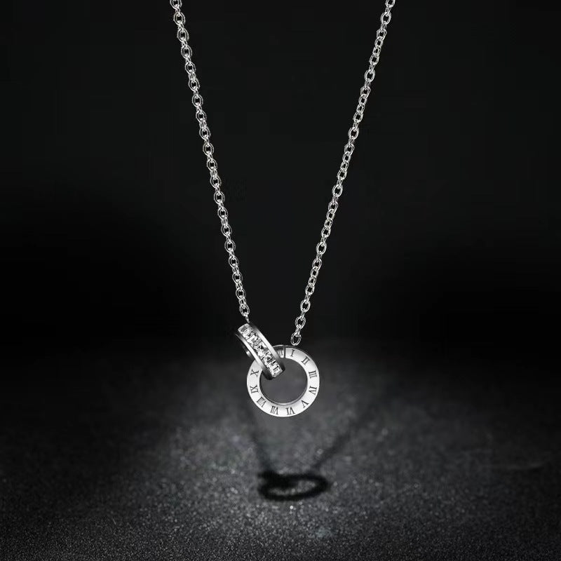 Geometric Titanium Steel Plated Pendant Necklace with Snake Chain for Women