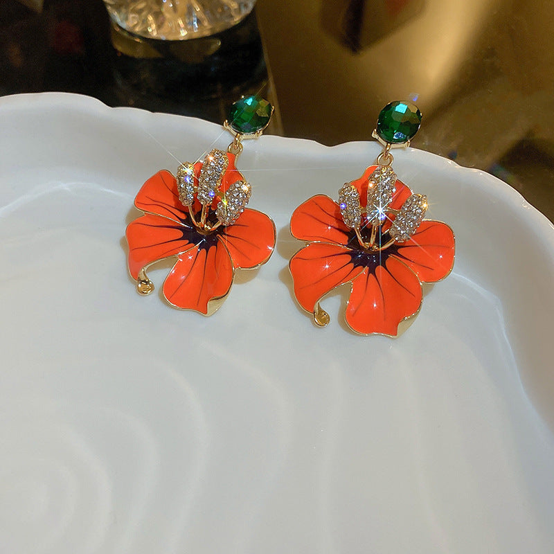 Chic Vintage Heart-Shaped Enamel Earrings with 925 Sterling Silver Posts for Women
