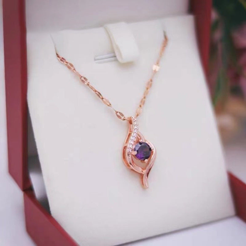 Collana con Pendente Minimalista Geometrico in Acciaio al Titanio con Intarsio in Zirconi per Donna