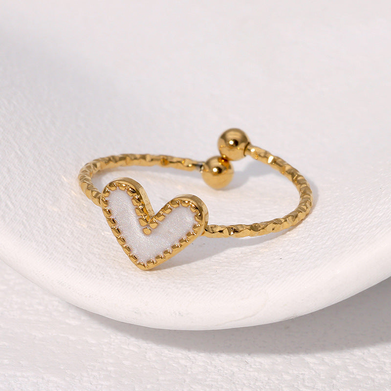 Sweet Minimalist French Vintage Heart-Shaped Stainless Steel Open Ring for Women with Plated Finish
