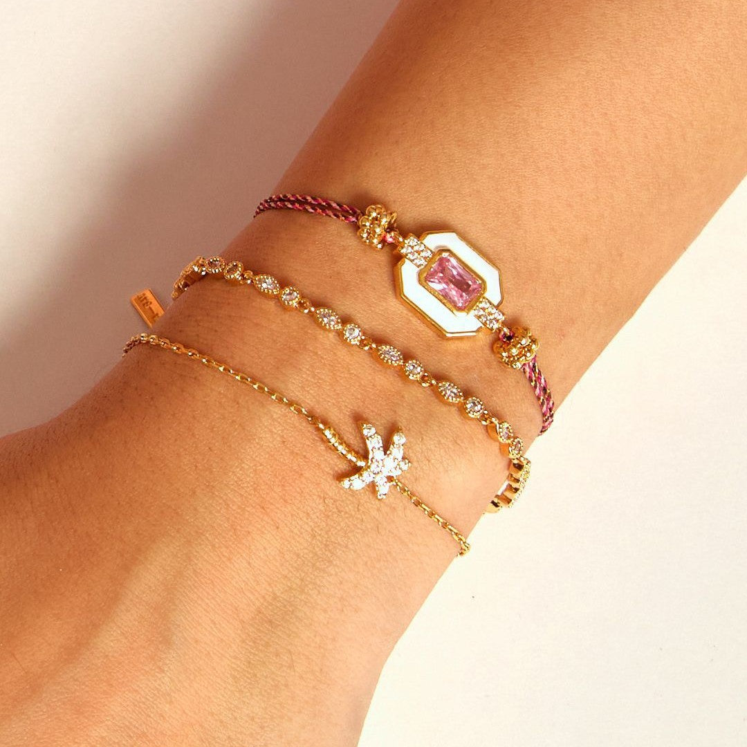 Bracciale da donna in stile bohémien vintage con quadrifoglio geometrico e zirconi intarsiati in rame
