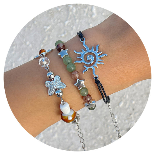Pulsera con cuentas en forma de estrella de estilo étnico vintage con detalles de pedrería y acabado chapado para mujer
