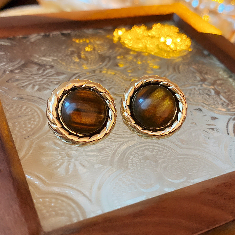 Vintage Geometric Alloy Earrings with Gold-Plated Finish and Stainless Steel Posts for Women