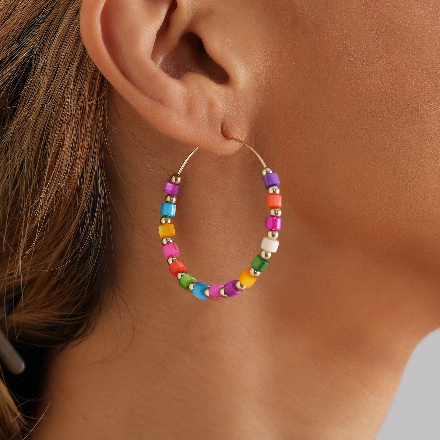 Pendientes de aro geométricos minimalistas vintage de metal para mujer con acabado chapado y motivo lunar