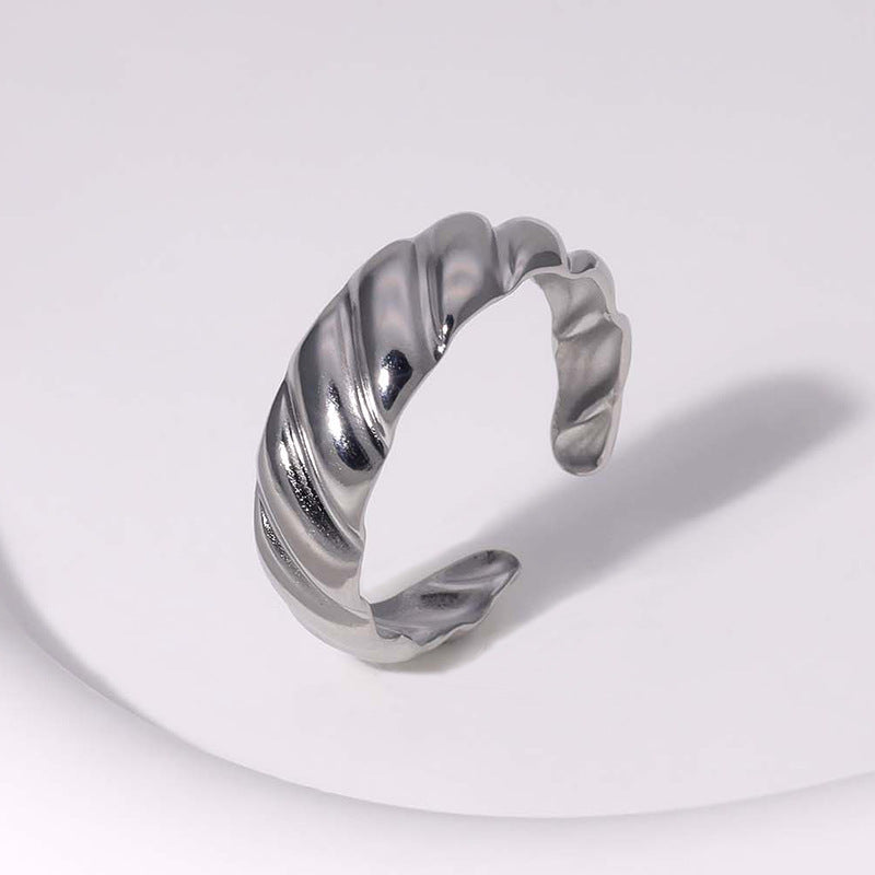 Anello Aperto Minimalista Geometrico da Donna in Acciaio al Titanio con Finitura Placcata, Fascia Regolabile in Acciaio Inossidabile Ipoallergenico