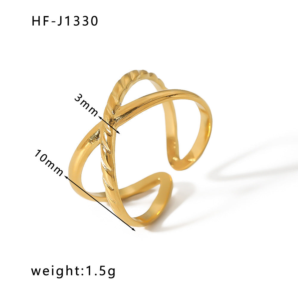 Anello Aperto Minimalista in Acciaio Inossidabile da Donna con Forma Geometrica e Finitura Placcata in Oro 18K Sottovuoto