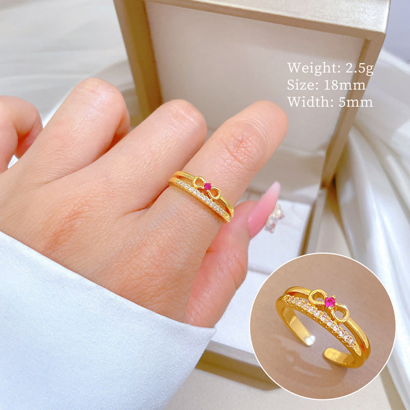 Minimalist Butterfly Knot Opening Ring for Women in Brass with Gold Plating